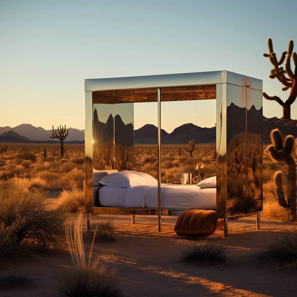 Comfortable sleeping bed in the desert