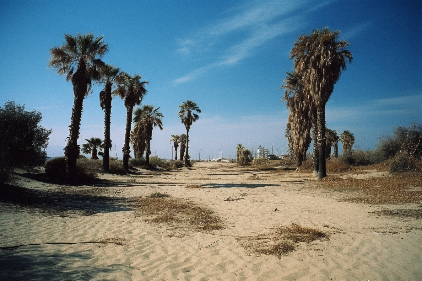 Scenic view of a deserted beach with palm trees