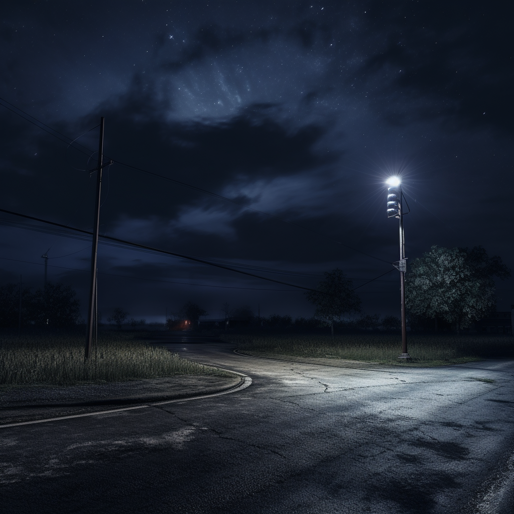 Deserted Intersection with Streetlight at Midnight