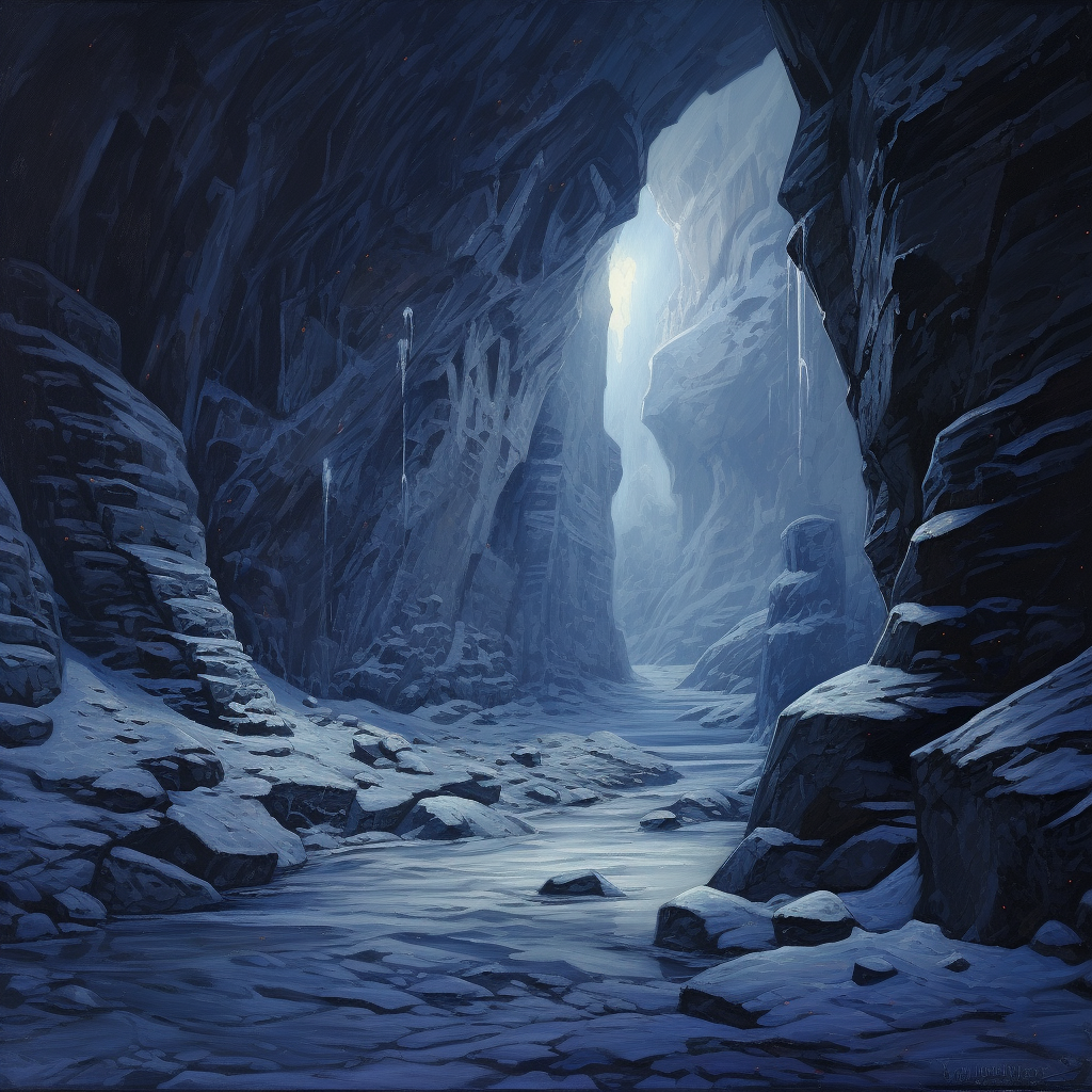 Dark cave in winter night