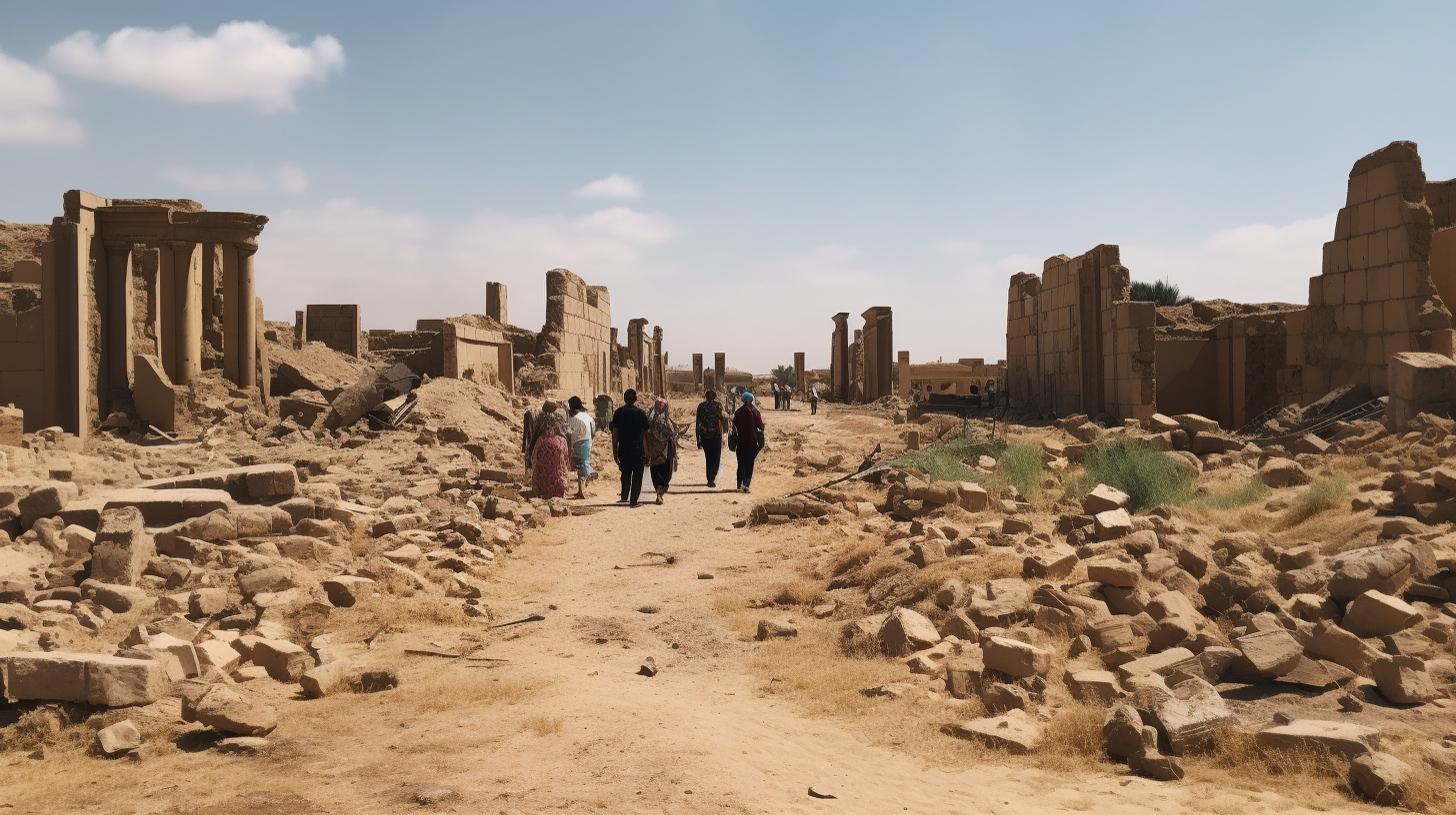 Ruins of Ancient City in Egypt with Distressed People