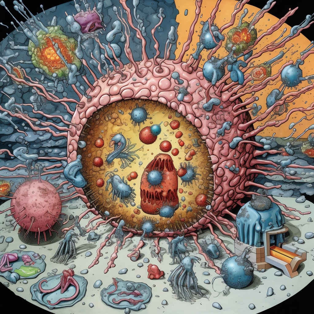 Image of destroyed cancer cell with disabled proteins