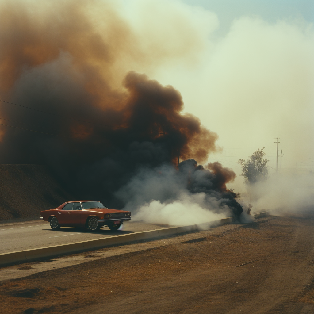 Sedan Car with Smoke on Highway