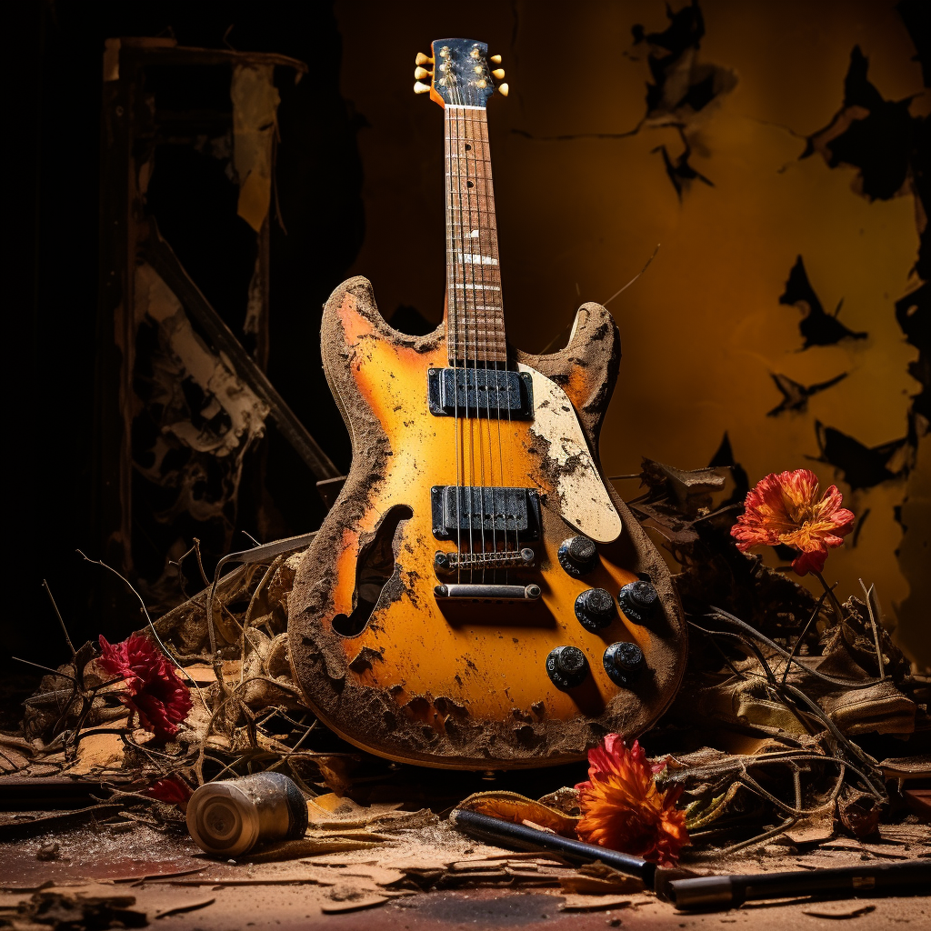 Stunning visual of a damaged guitar