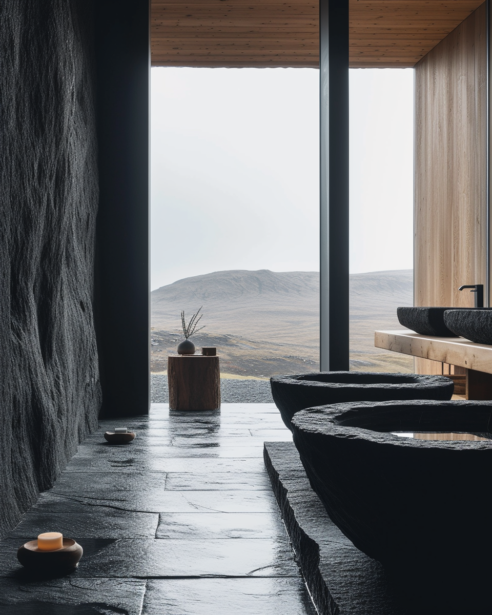 Detailed Contemporary Bathroom Stone Cabin Iceland