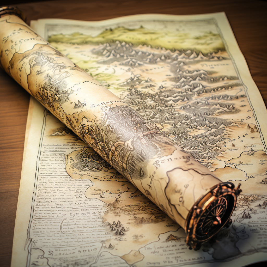 Detailed High Fantasy Map on Parchment Scroll