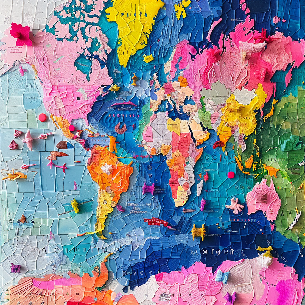 Colorful world map birds eye view