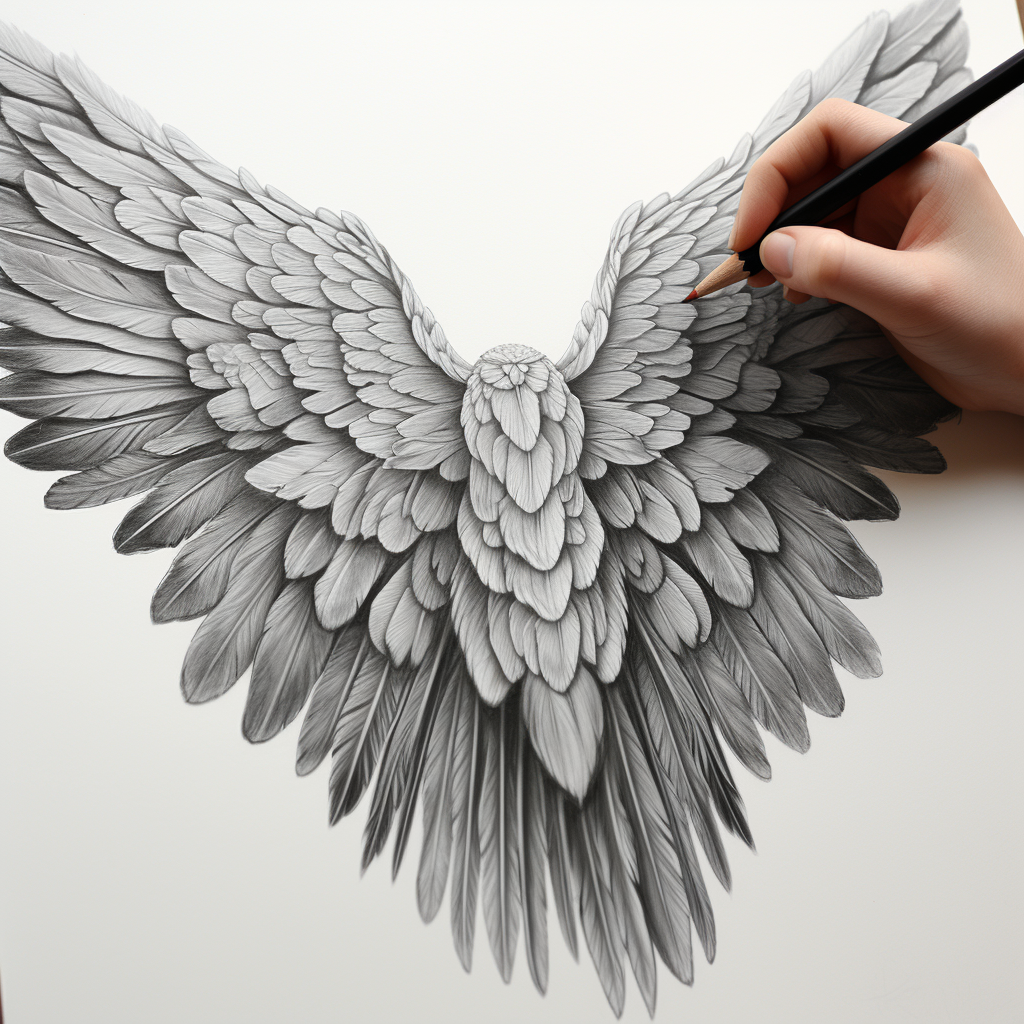 Detailed wing illustration on paper