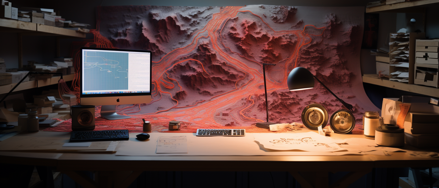 Workspace with Detailed Topographic Map