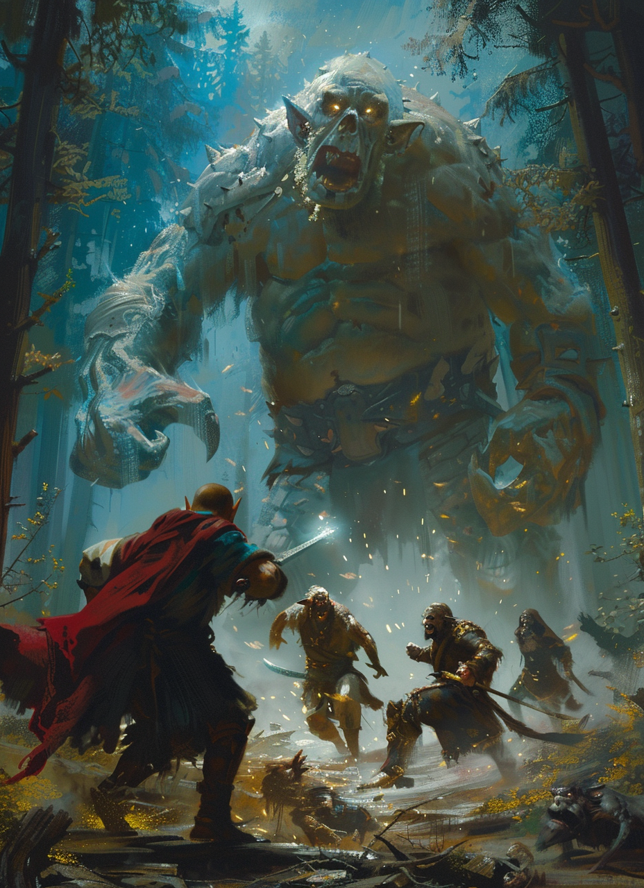 Adventurers battling Undead Giant illustration