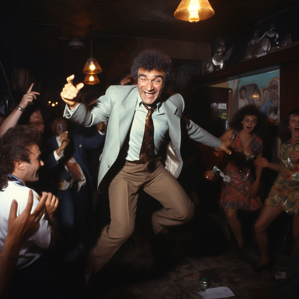 Detective Columbo dancing at illegal rave