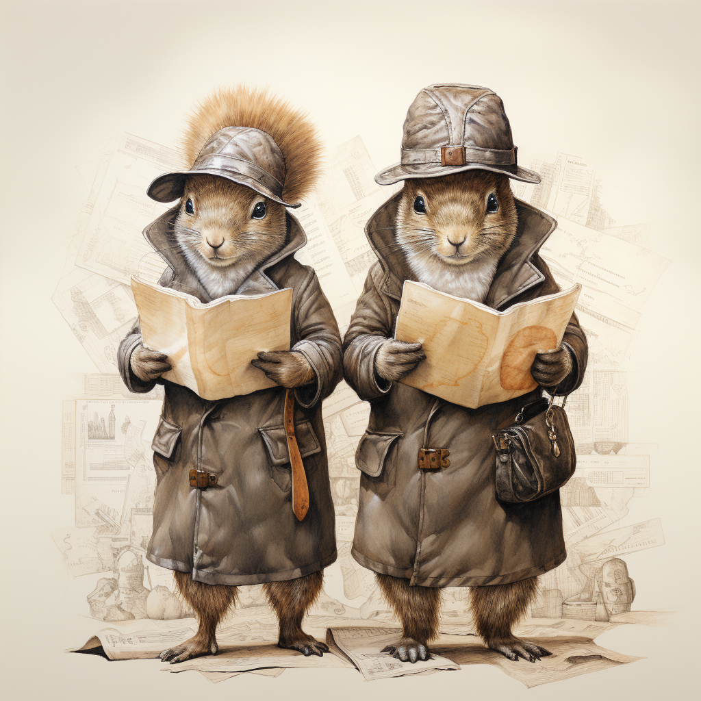 Two squirrel detectives searching for clues