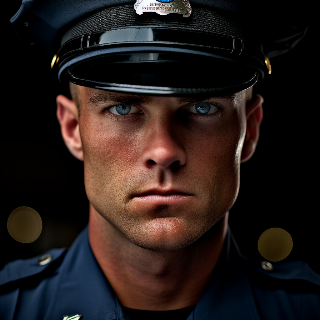 Determined police officer focused and ready