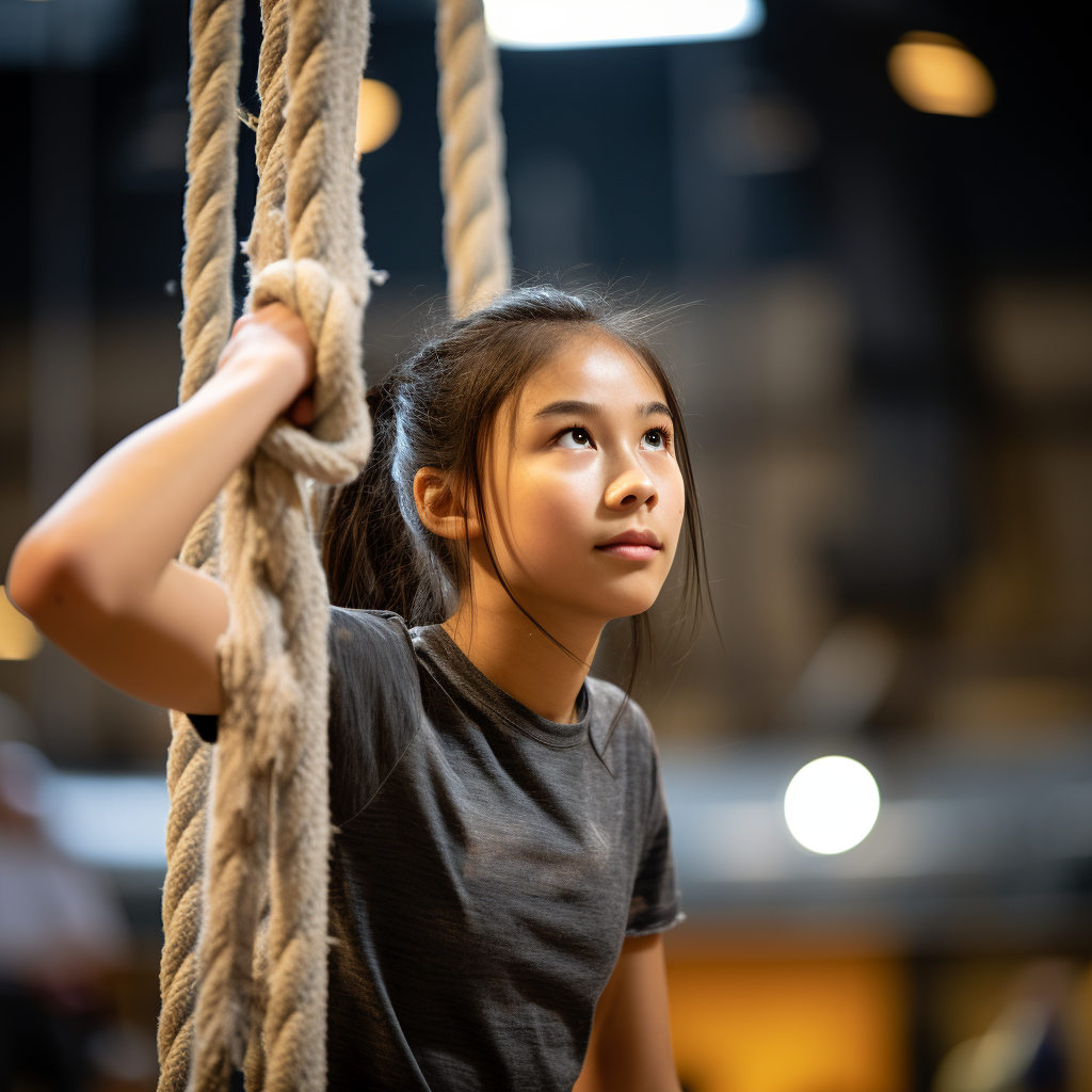 Asian Girl Competing in Rope Climbing