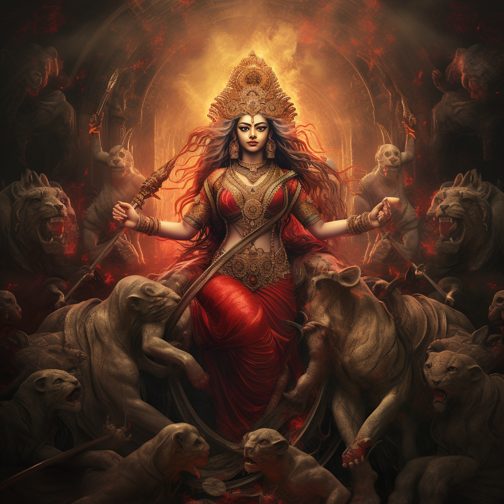 Devi Durga on emergency background