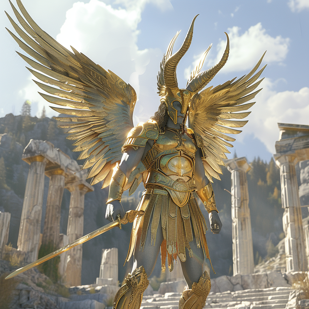 Devil in Greek Armor with Golden Wings