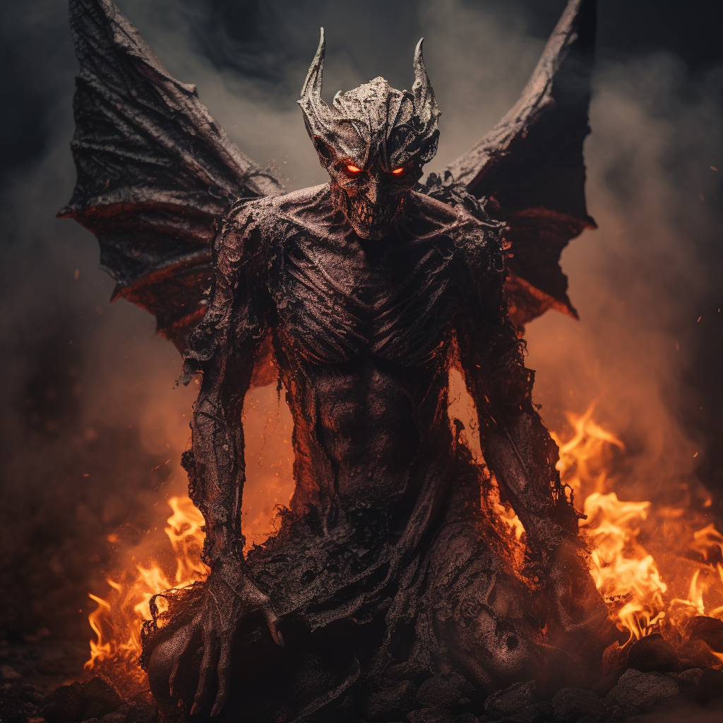 Devil in angel costume in hell