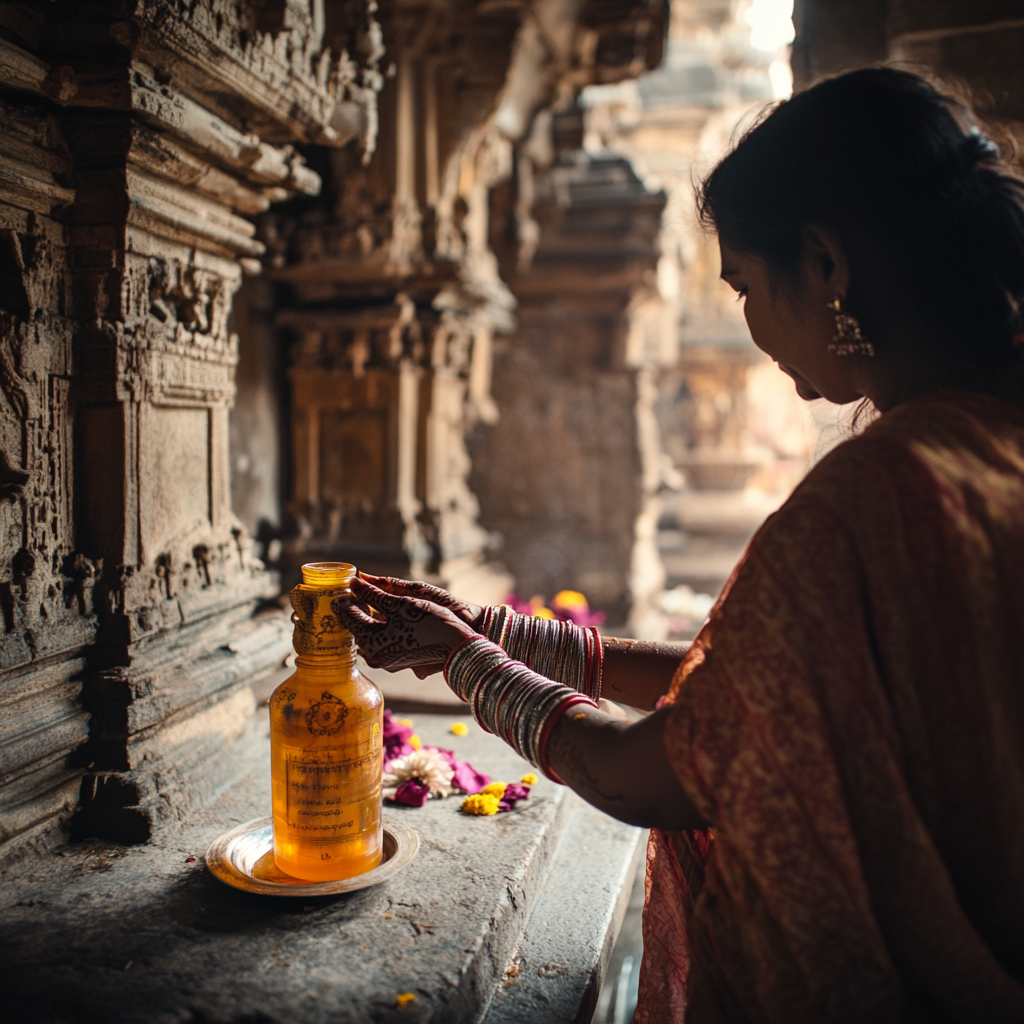 Lady devotee offering honey to Goddess