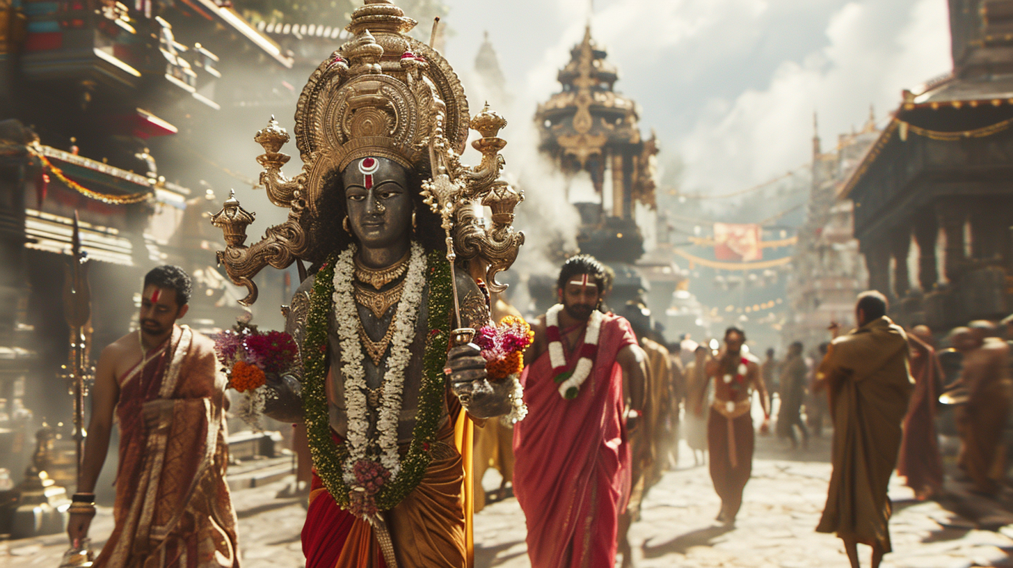 Devotees carrying sacred idol in procession