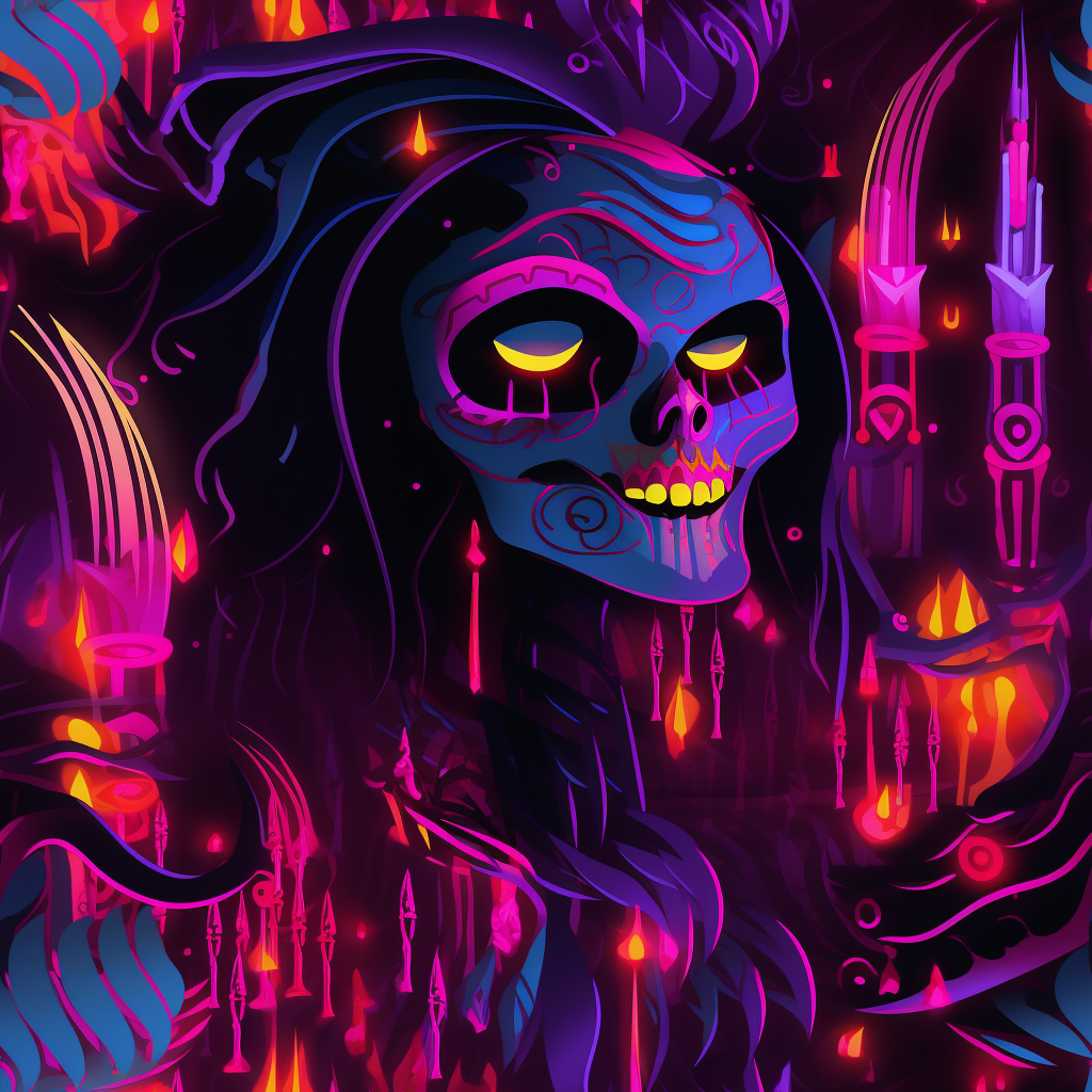 Vibrant Dia de los Muertos Synthwave Art