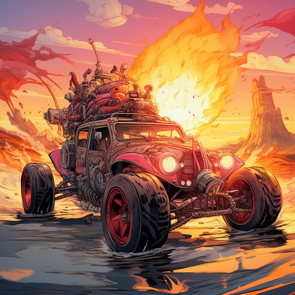 Diablo driving a beach buggy in smoke