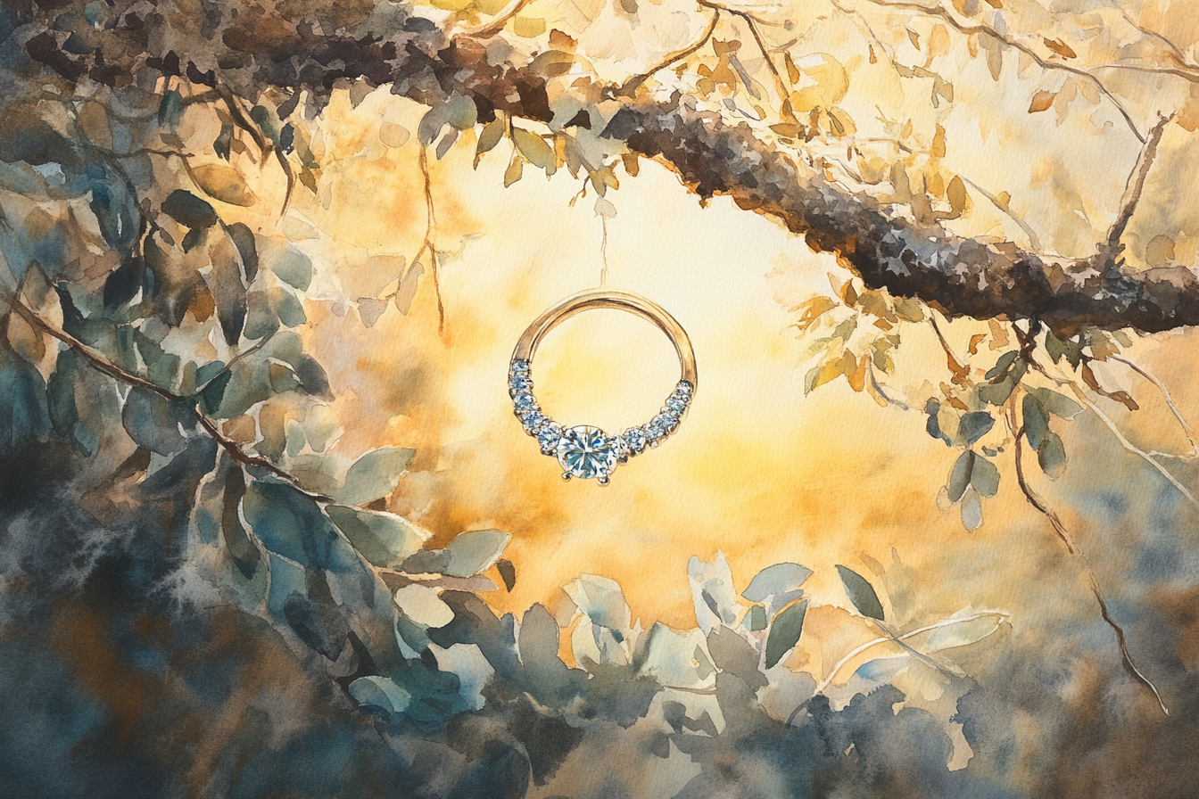 Diamond ring on branch illustration