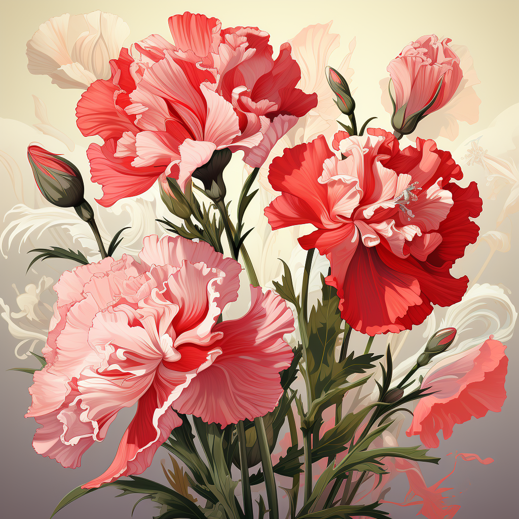 Vibrant Dianthus flower and vegetable illustration