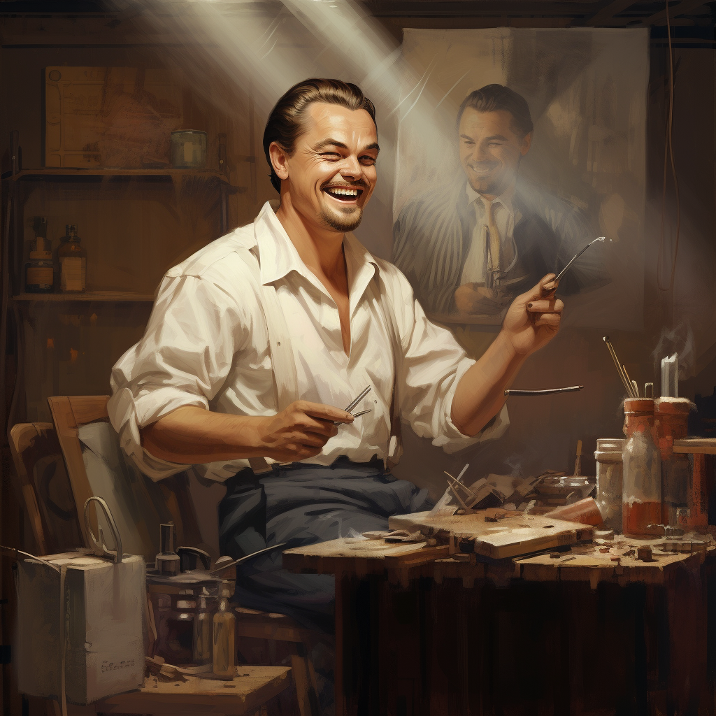 Leonardo DiCaprio Caricature Smoking Cigar Laughing