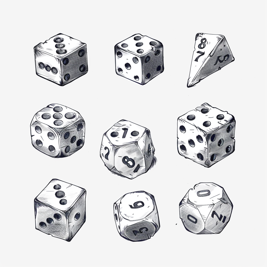 dice sizes drawings white background numbers