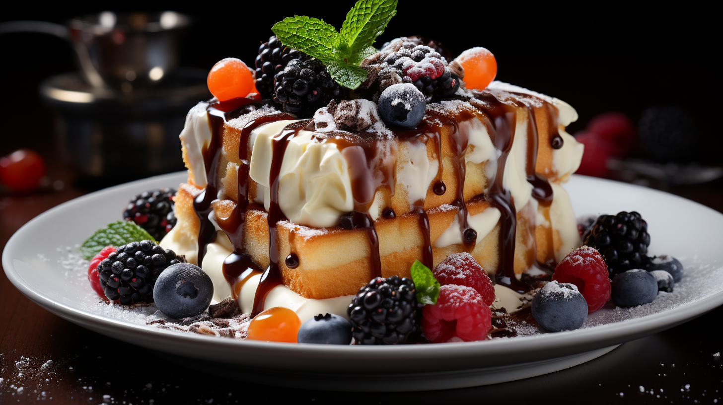 Refreshing diced pandoro with cream, berries, and chocolate