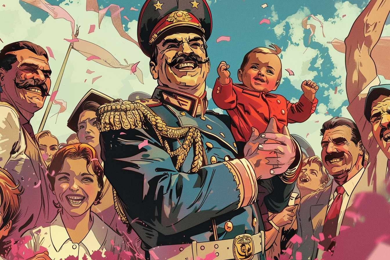 dictator holding baby smiling crowd