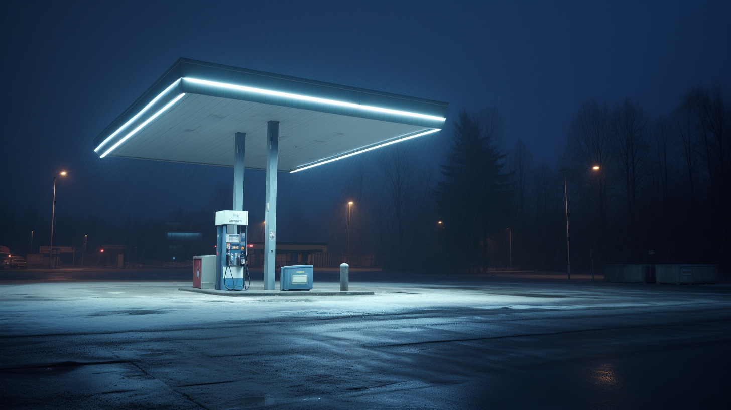 Night sky over Swedish gas station