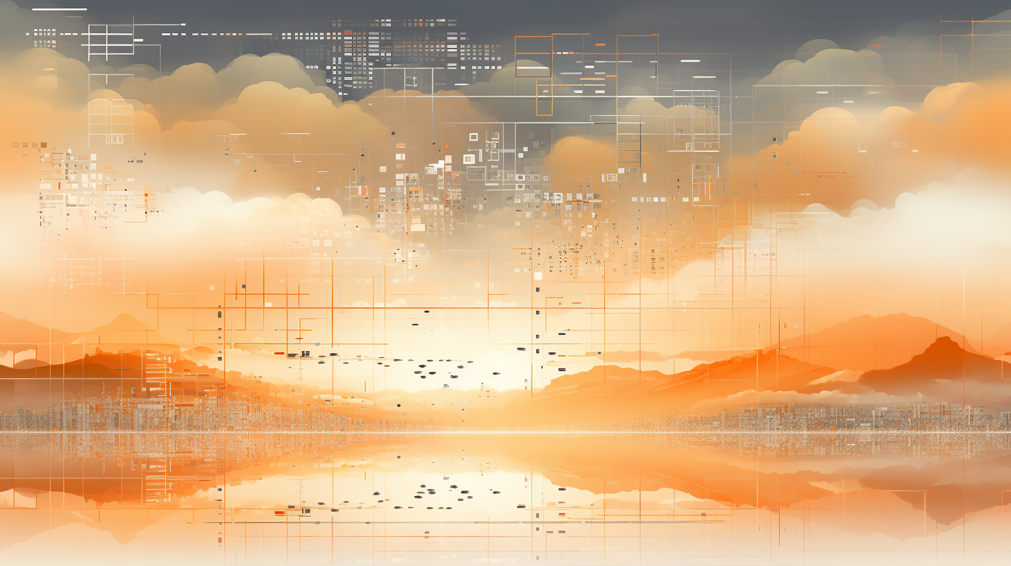 Abstract illustration of horizon filled with digital code and AI symbols