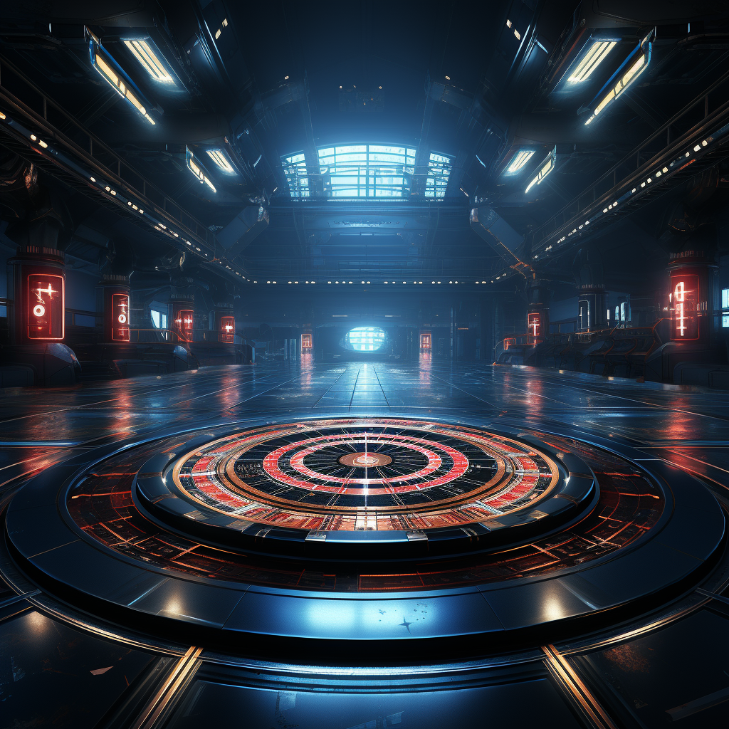 Digital dartboard with bullseye and futuristic lighting