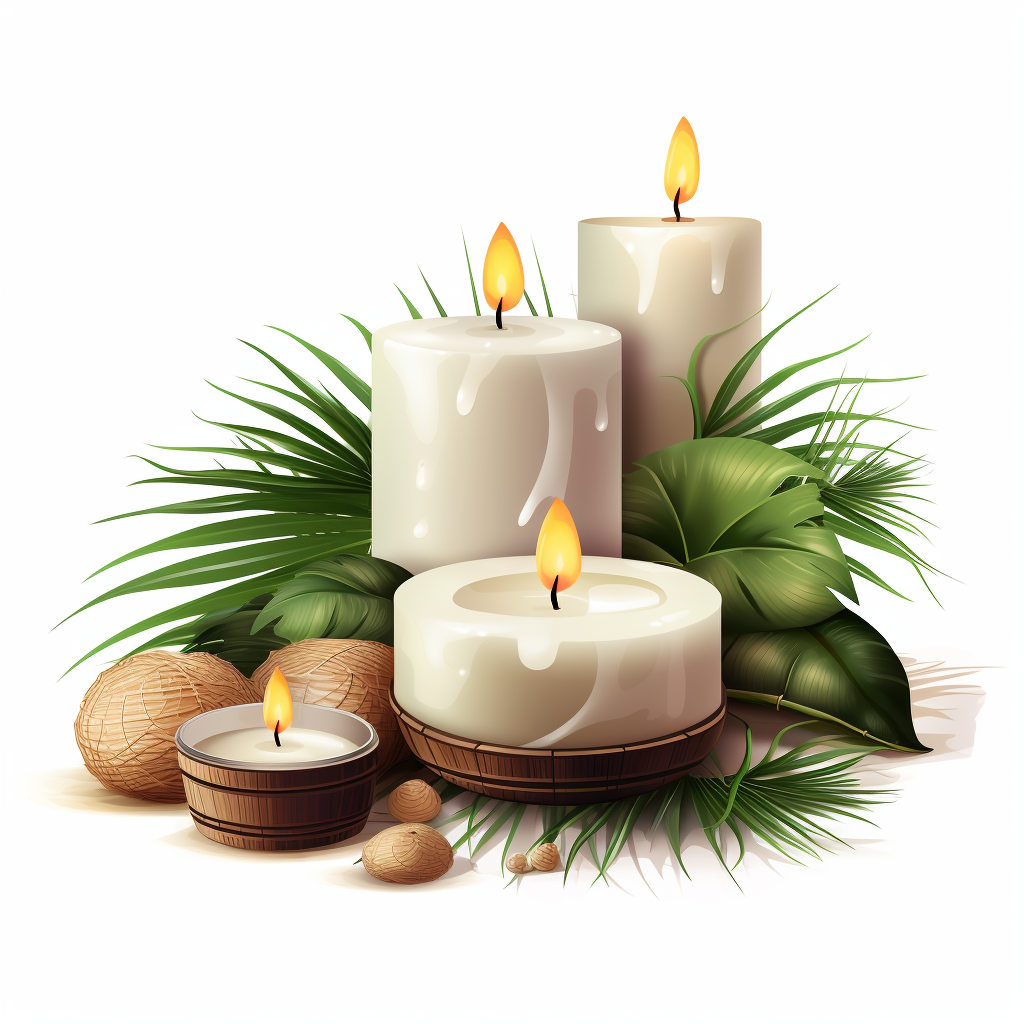 Spa Coconuts Bamboo Palm Leafs Candles Illustration