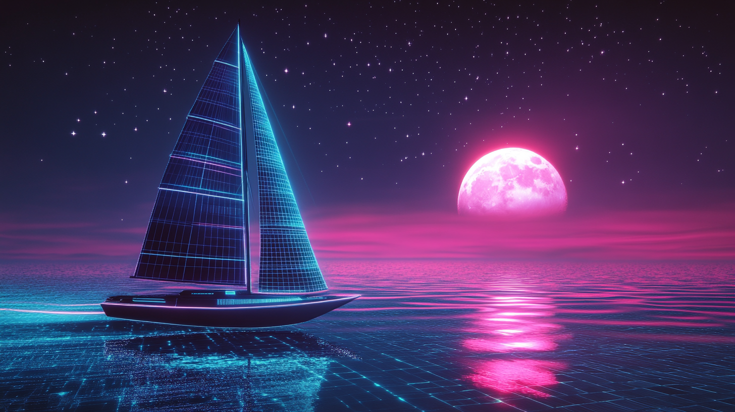 Digital sailboat on tron sea