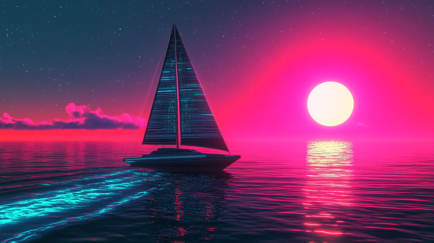 digital sailboat on tron sea