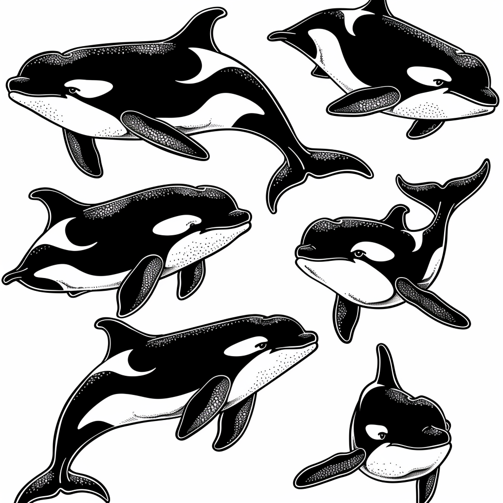 Orcas digital stamp coloring book