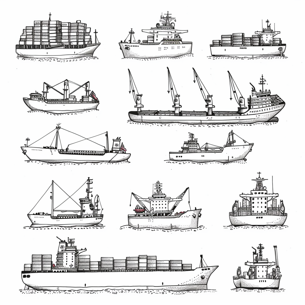 Cargo ships digital stamp set