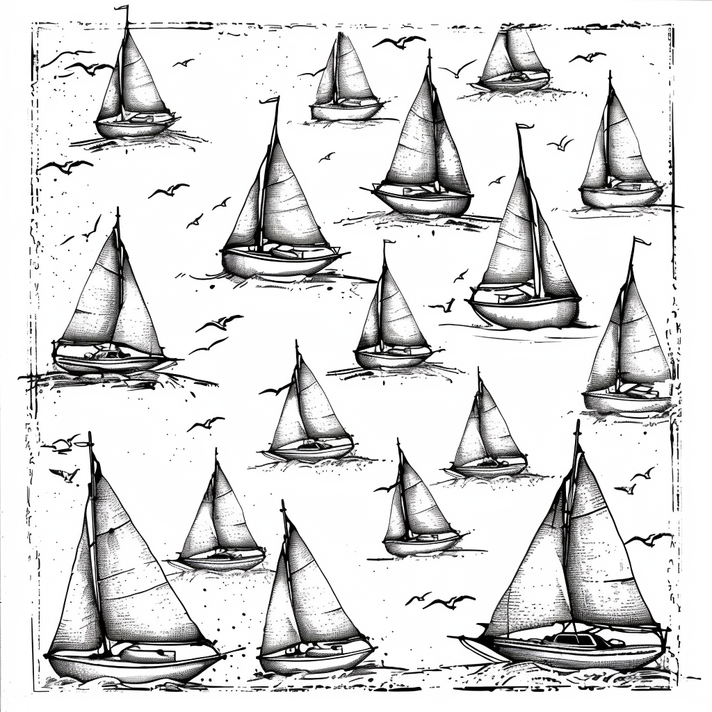 Black and White Sailboats Stamp Set