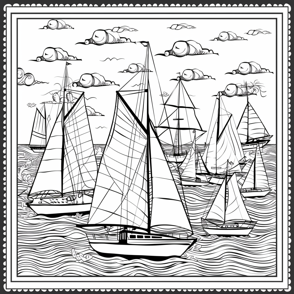 Black and white sailboats stamp set