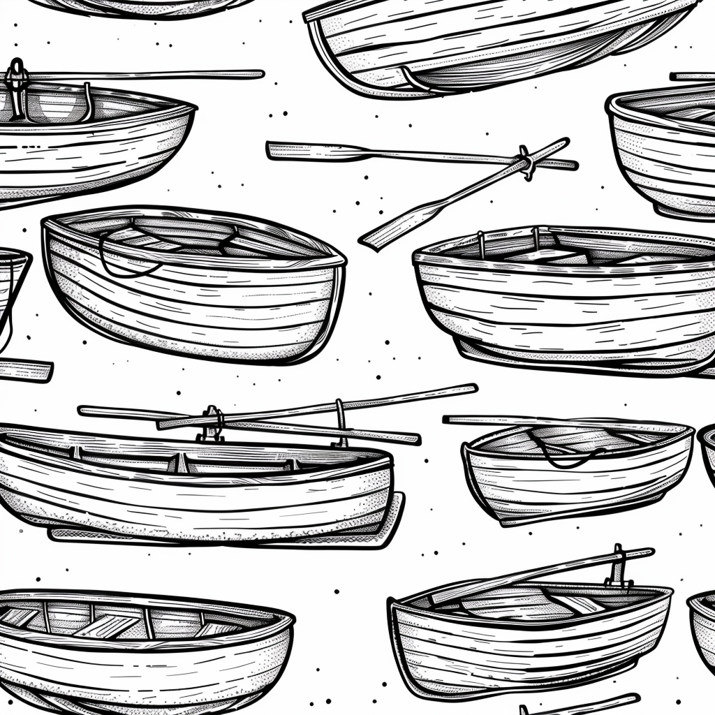 Rowboats coloring book style