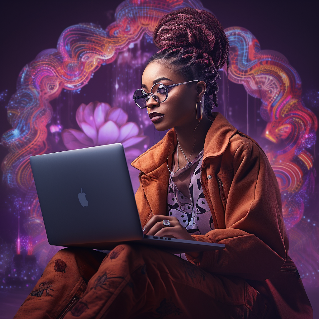 Cocoa Skinned African American Woman doing Digital Work