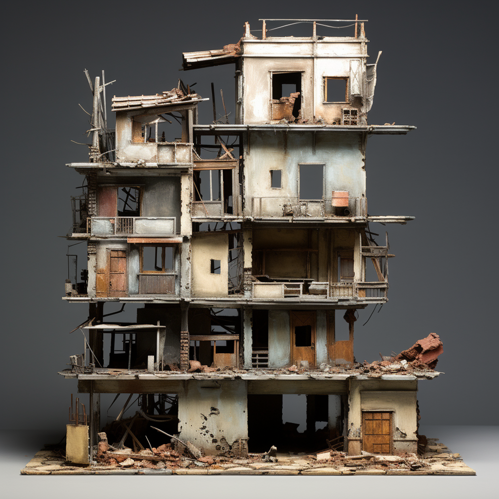 A dilapidated abandoned building model