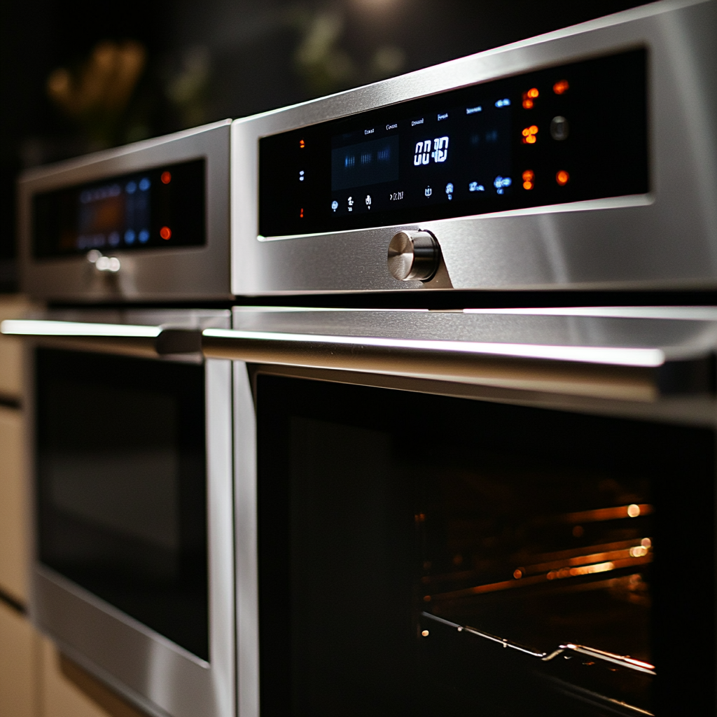 Glowing stainless steel oven display