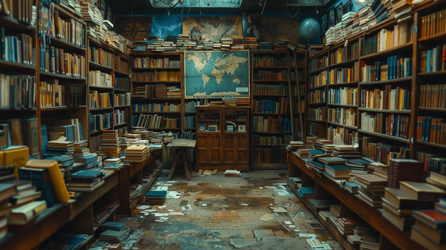 Vintage library scene with card catalog