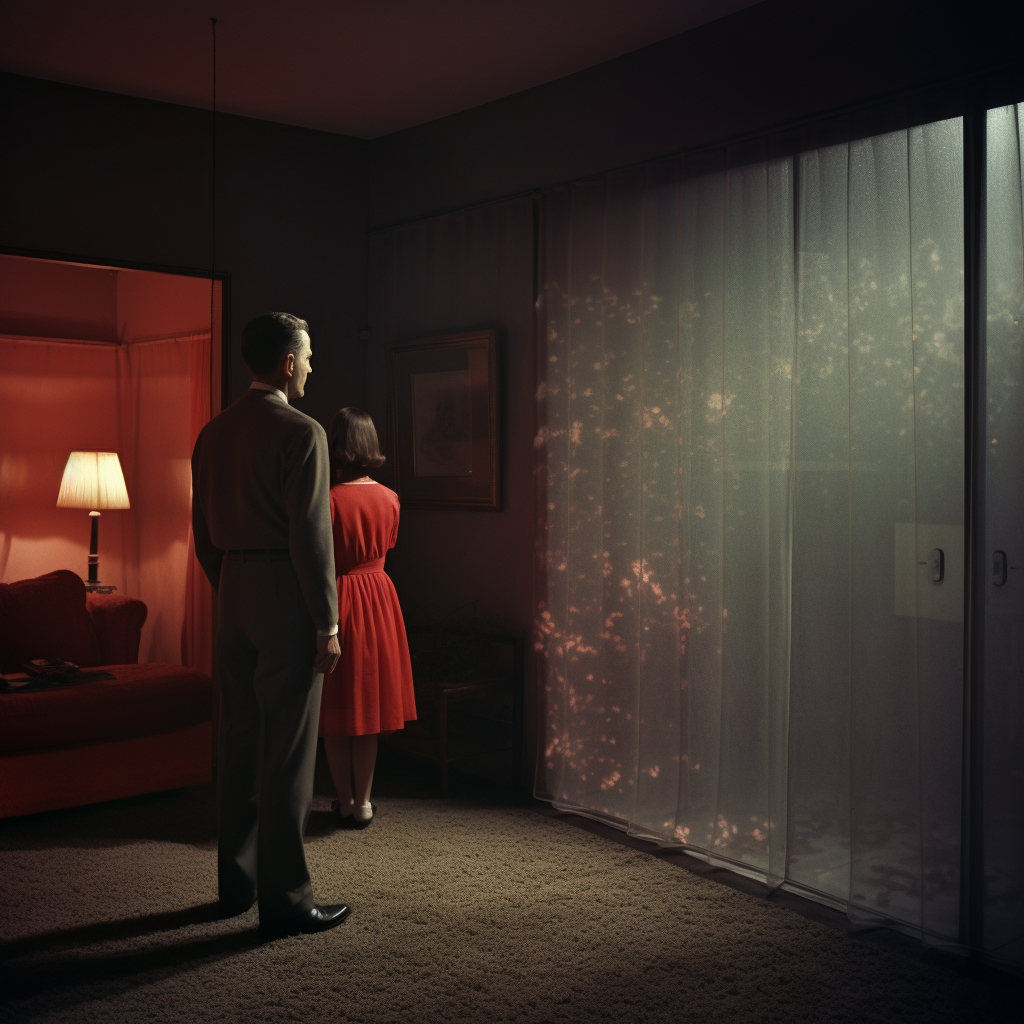 Man peering through frosted glass door