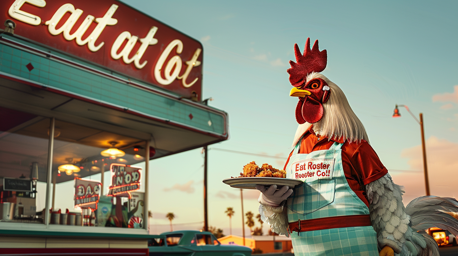 rooster diner billboard apron tray