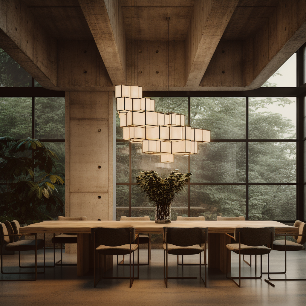 Modern dining room with concrete brutalism design