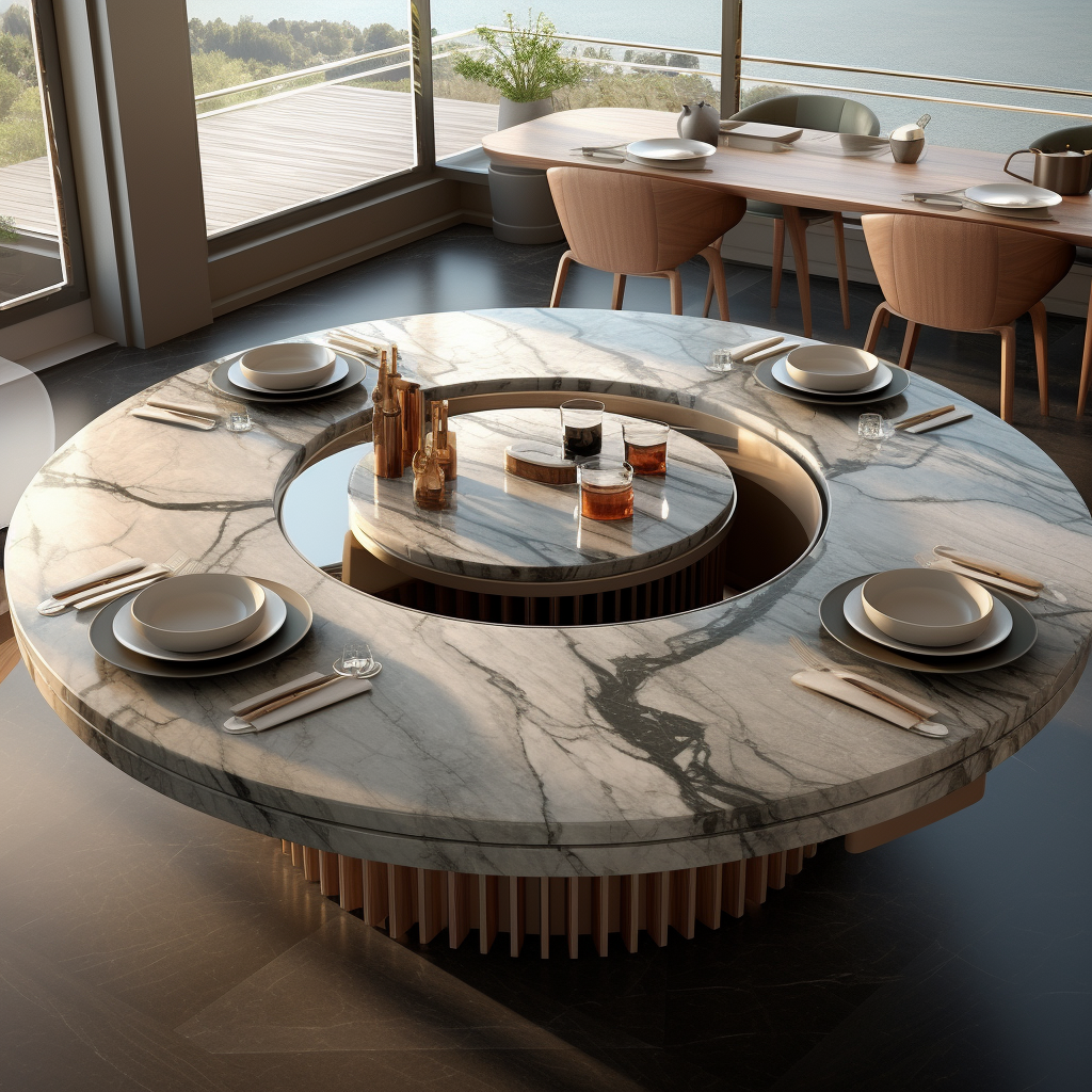 Contemporary Round Dining Table with Marble and Lazy Susan